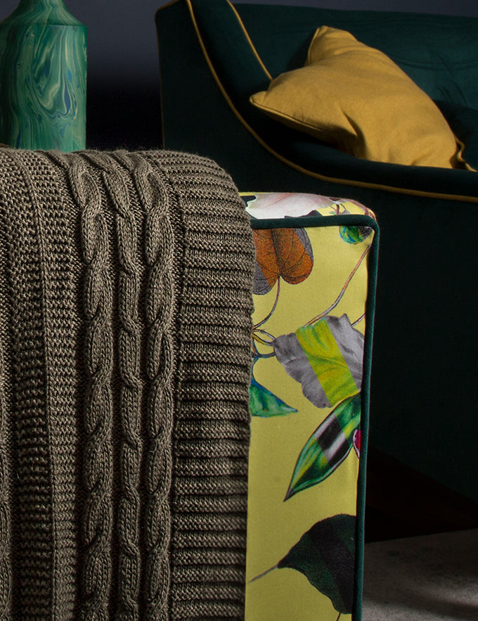 Military Green Organic Cotton Cable Knit Throw