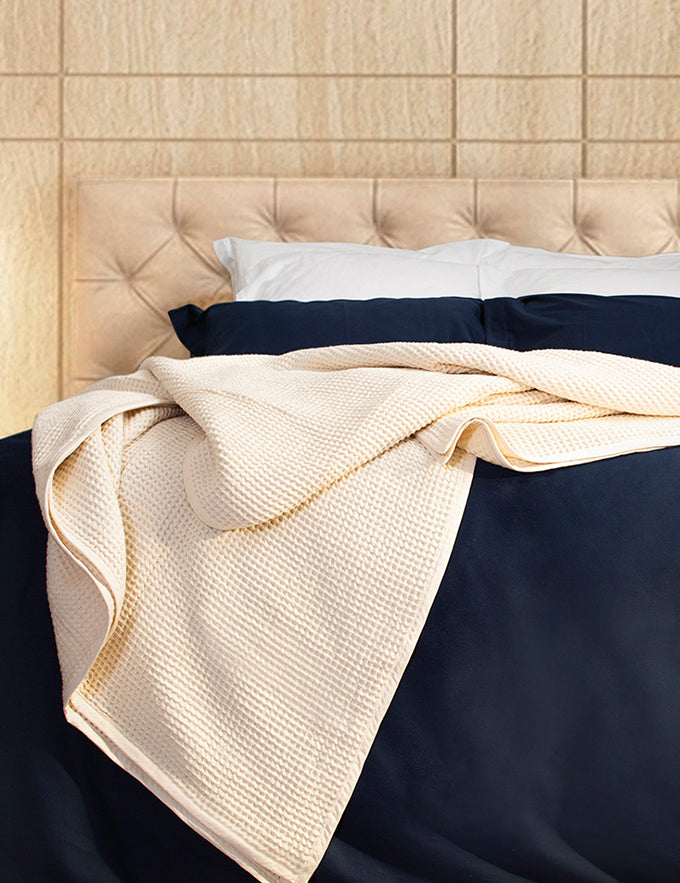 Natural Organic Cotton Waffle Weave Blanket