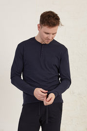 Henley Long Sleeve Regular Fit Organic Cotton Jersey T-Shirt
