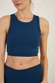 Organic Cotton Bra with Cut-Out Detail Longline — Teal Blue