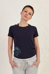 Organic Cotton T-Shirt with Rose Print Slim Fit