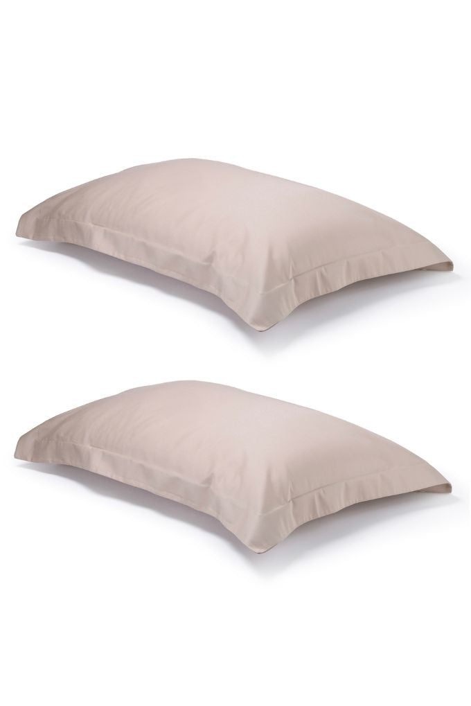 Pair of Warm Taupe Oxford Organic Cotton Sateen Weave Pillowcases