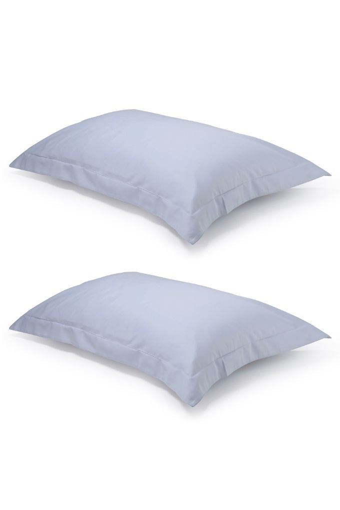 Pair of Serene Blue Oxford Organic Cotton Sateen Weave Pillowcases