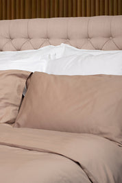 Pair of Warm Taupe Oxford Organic Cotton Sateen Weave Pillowcases