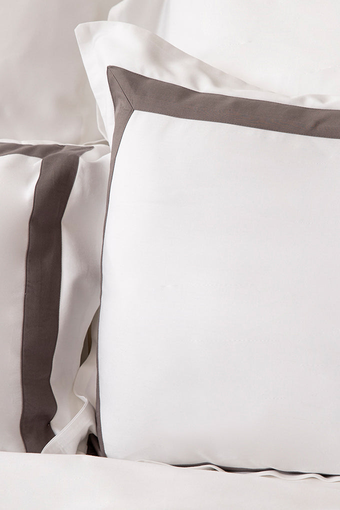 White with Dark Grey Single Band Organic Cotton Sateen Weave Bedding Set