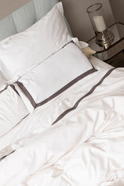 White with Dark Grey Single Band Organic Cotton Sateen Weave Bedding Set