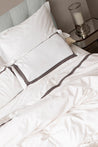 White with Dark Grey Single Band Organic Cotton Sateen Weave Bedding Set