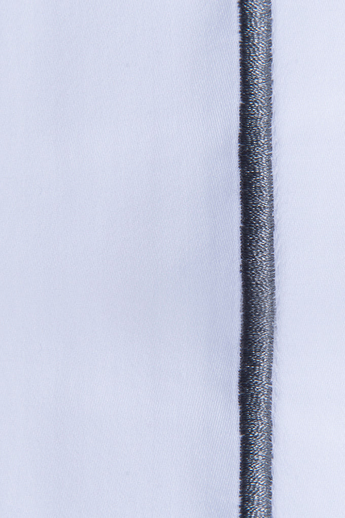 White with Grey Marrow Embroidery Organic Cotton Sateen Weave Bedding Set