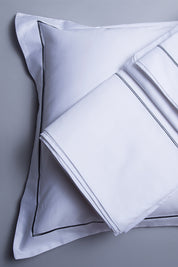 White with Grey Marrow Embroidery Organic Cotton Sateen Weave Bedding Set