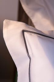 White with Grey Marrow Embroidery Organic Cotton Sateen Weave Bedding Set