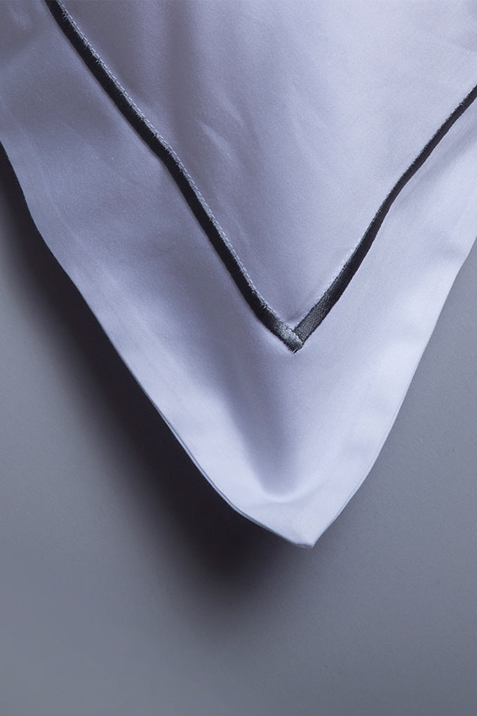 White with Grey Marrow Embroidery Organic Cotton Sateen Weave Bedding Set