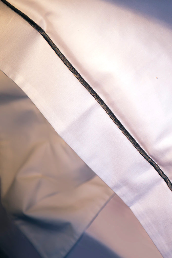 White with Grey Marrow Embroidery Organic Cotton Sateen Weave Bedding Set