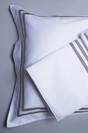White with Grey Twin Band Organic Cotton  Sateen Weave Bedding Set