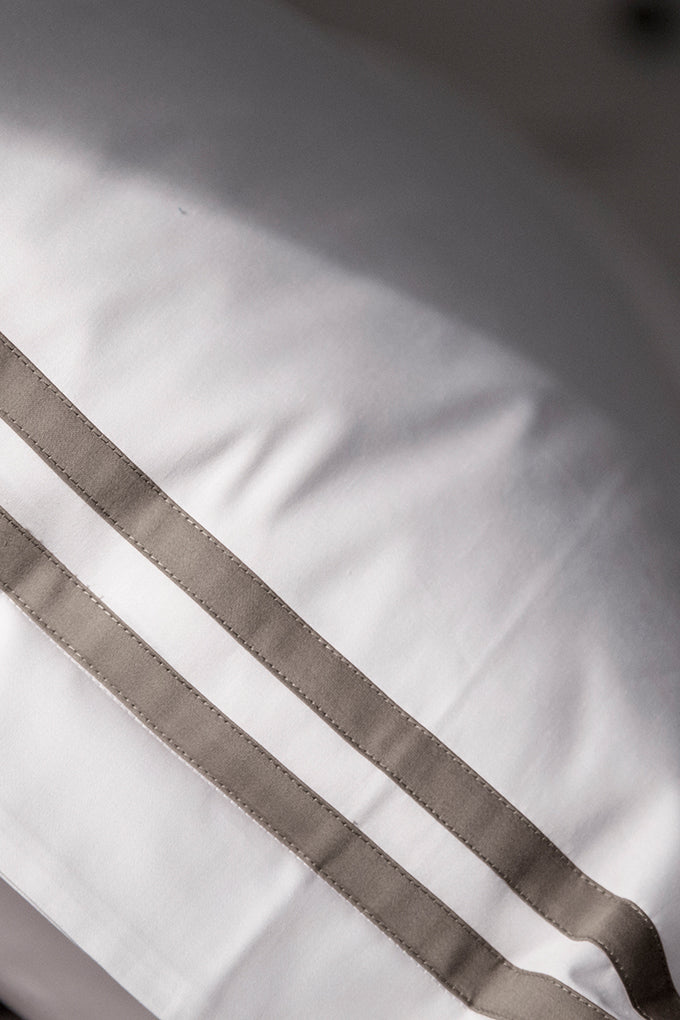 White with Grey Twin Band Organic Cotton  Sateen Weave Bedding Set