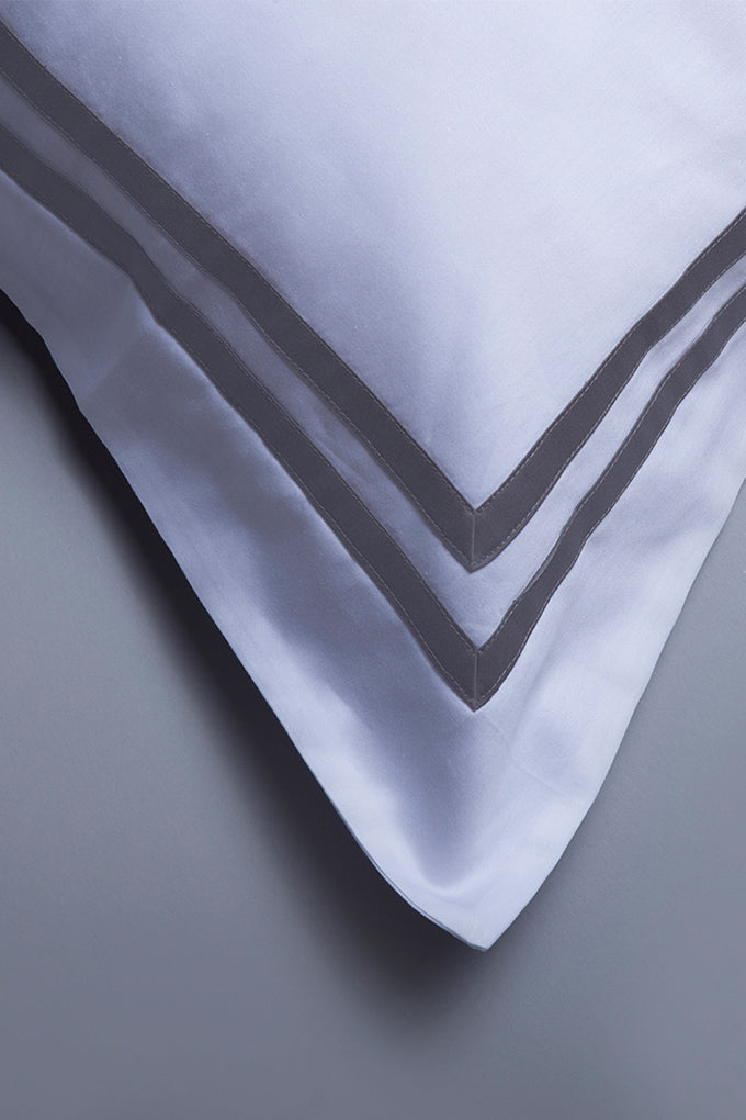 White with Grey Twin Band Organic Cotton  Sateen Weave Bedding Set
