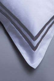 White with Grey Twin Band Organic Cotton  Sateen Weave Bedding Set
