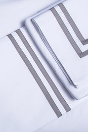 White with Grey Twin Band Organic Cotton  Sateen Weave Bedding Set