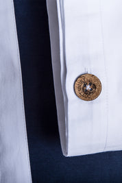 White with Navy Block Panel Organic Cotton Sateen Weave Bedding Set