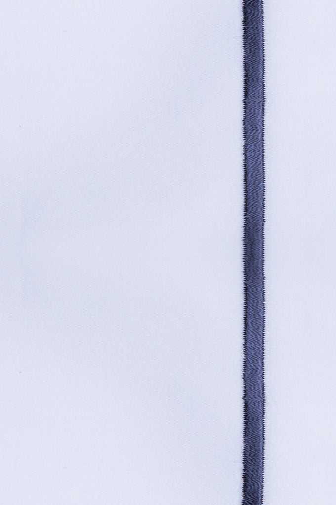 White with Navy Marrow Embroidery Organic Cotton Sateen Weave Bedding Set