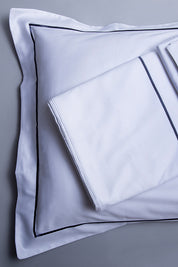 White with Navy Marrow Embroidery Organic Cotton Sateen Weave Bedding Set