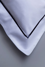 White with Navy Marrow Embroidery Organic Cotton Sateen Weave Bedding Set