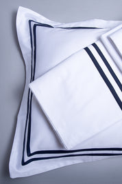 White with Navy Twin Band Organic Cotton Sateen Weave Bedding Set