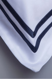 White with Navy Twin Band Organic Cotton Sateen Weave Bedding Set