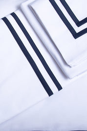 White with Navy Twin Band Organic Cotton Sateen Weave Bedding Set