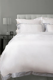 White with Serene Blue Block Panel Organic Cotton Sateen Weave Bedding Set