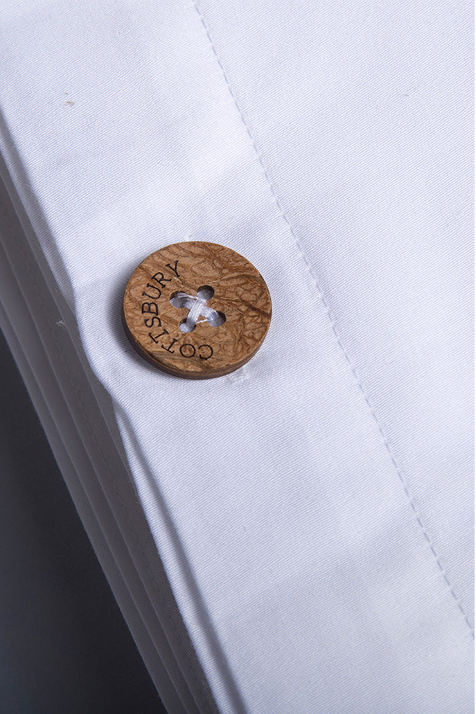 White with Serene Blue Block Panel Organic Cotton Sateen Weave Bedding Set