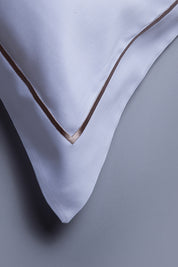 White with Taupe Marrow Embroidery Organic Cotton Sateen Weave Bedding Set