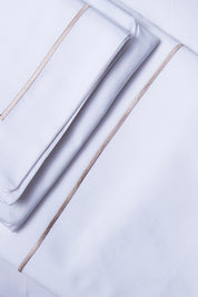 White with Taupe Marrow Embroidery Organic Cotton Sateen Weave Bedding Set