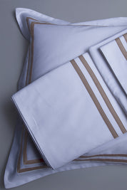 White with Taupe Twin Band Organic Cotton Sateen weave Bedding Set